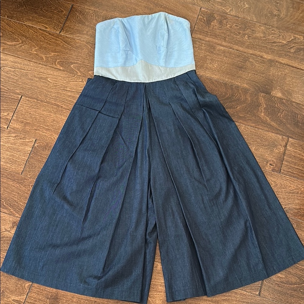 Anthropologie wide leg, strapless, hombre denim romper